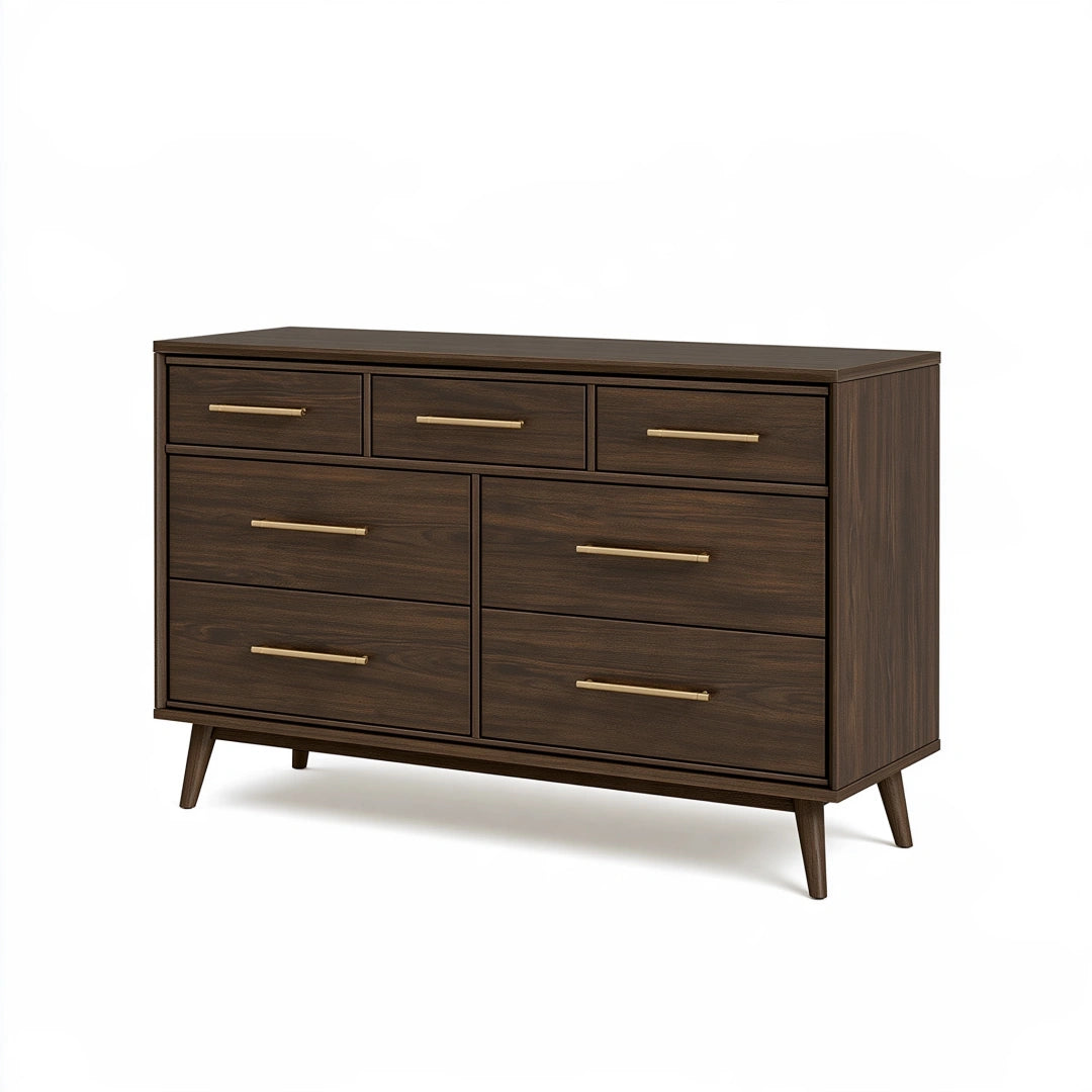 Cassettiera 160 x 45 x 90 cm in legno marrone scuro con 7 cassetti stile moderno