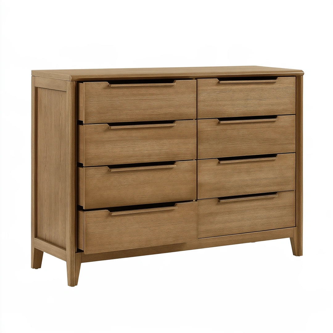 Cassettiera 140 x 45 x 90 cm in legno marrone con 8 cassetti stile moderno