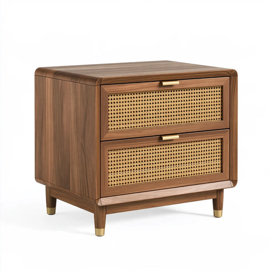 Comodino 60 x 40 x 55 cm in legno marrone con cassetti in rattan stile naturale