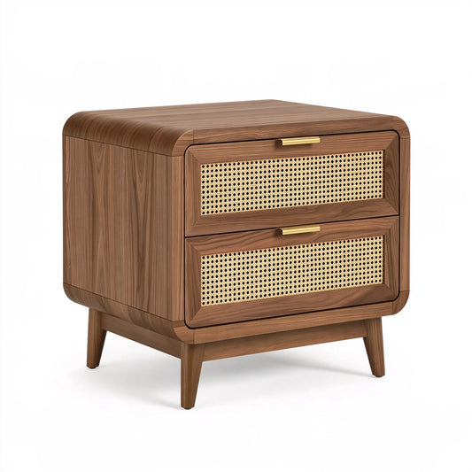 Comodino 60 x 40 x 60 cm in legno marrone con rattan - due cassetti stile moderno