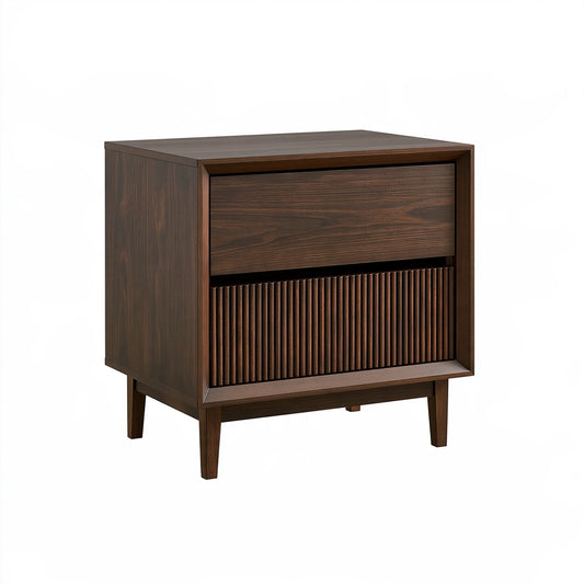Comodino 50 x 40 x 60 cm in legno marrone scuro con cassetto e anta scanalata