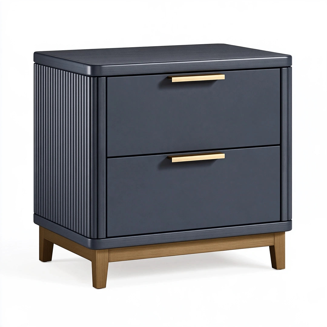 Comodino 60 x 45 x 65 cm in legno blu scuro con 2 cassetti stile moderno