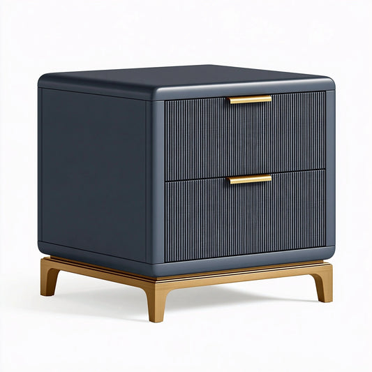 Comodino 60 x 45 x 60 cm in legno blu scuro con 2 cassetti stile moderno