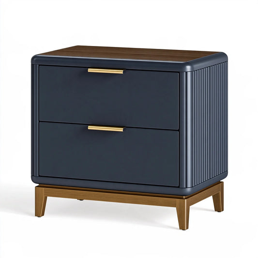 Comodino 60 x 40 x 60 cm in legno blu notte con due cassetti stile moderno