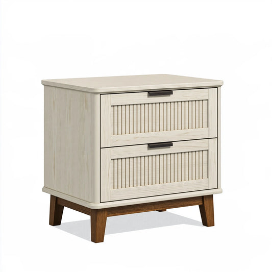 Comodino 60 x 40 x 60 cm in legno ingegnerizzato avorio e marrone - 2 cassetti stile moderno