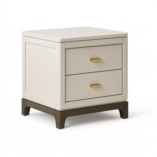 Comodino 50 x 40 x 55 cm bianco e marrone con 2 cassetti in legno stile moderno