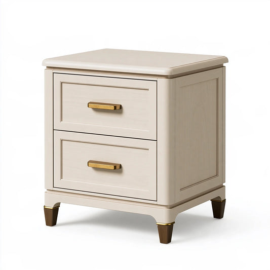 Comodino 50 x 40 x 60 cm in legno bianco crema con 2 cassetti stile classico