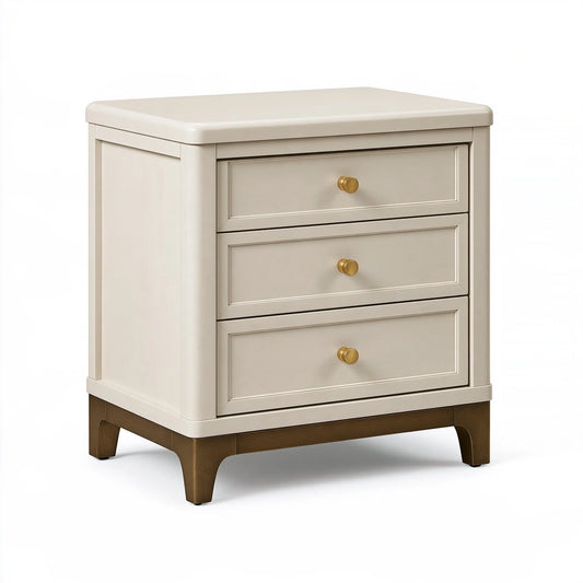 Comodino 60 x 45 x 65 cm in legno avorio con 3 cassetti stile classico