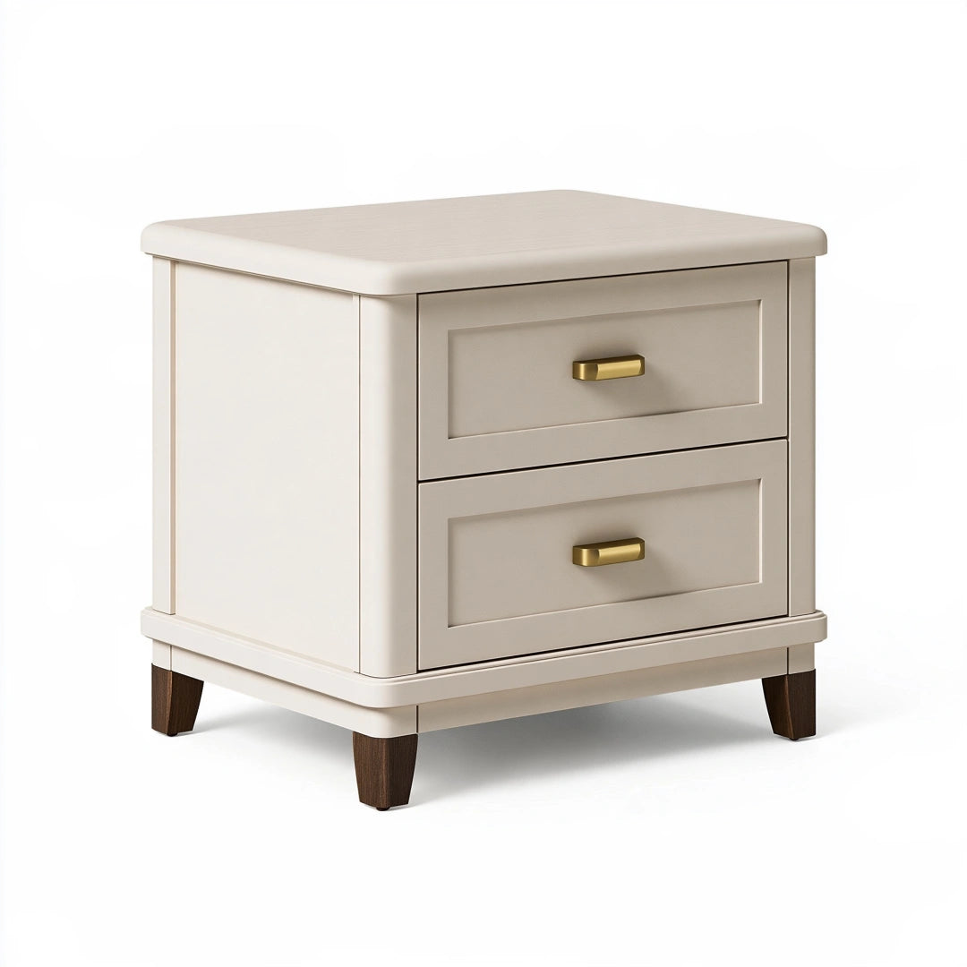 Comodino 50 x 40 x 55 cm in legno bianco con 2 cassetti stile classico