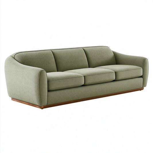 Divano 3 posti 220 x 90 x 78 cm in tessuto verde salvia con base in legno stile moderno