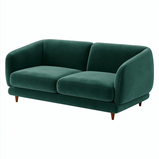 Divano 2 posti 180 cm in tessuto effetto velluto verde scuro con piedi in legno stile moderno