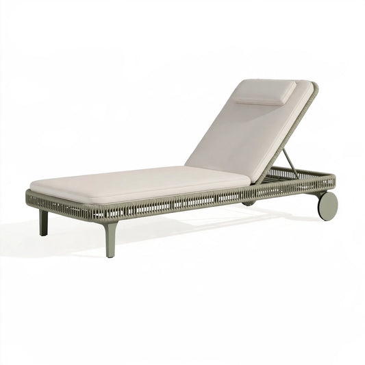 Lettino prendisole 200 x 70 cm in metallo e corda sintetica verde salvia con schienale regolabile