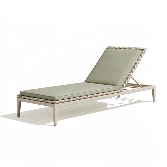 Lettino prendisole 200 x 70 x 90 cm in metallo e corda beige verde salvia da esterno con schienale reclinabile
