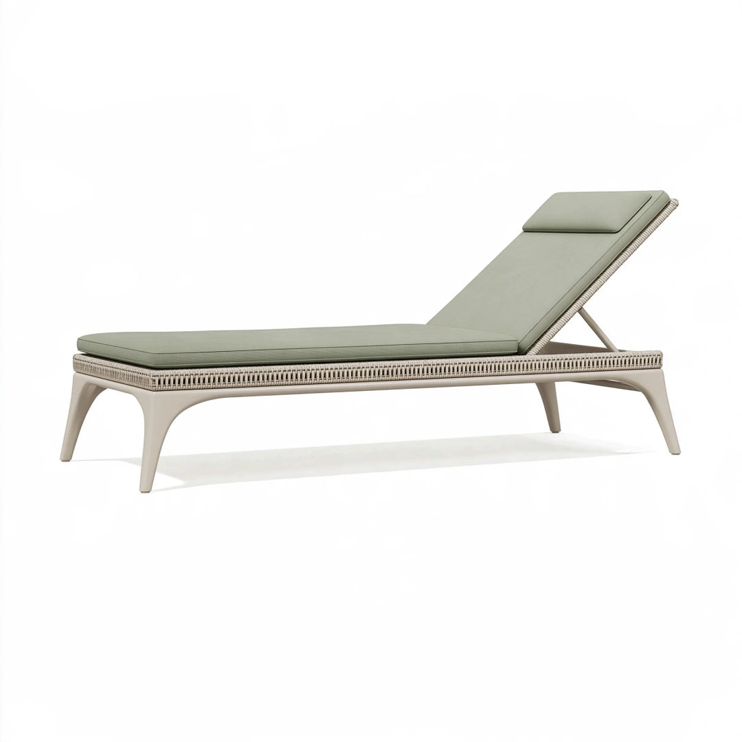 Lettino prendisole 200 x 70 cm in corda intrecciata verde salvia con schienale regolabile da esterno