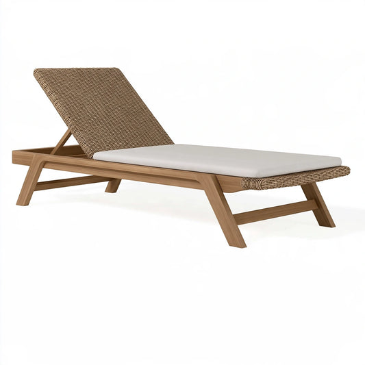 Lettino prendisole 200 x 70 cm in legno marrone con intreccio e schienale regolabile