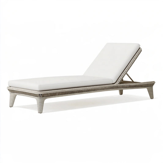 Lettino prendisole 200 x 70 cm in fibra intrecciata beige con schienale reclinabile da esterno