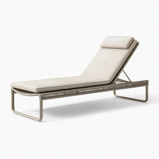 Lettino prendisole 200 x 70 cm in corda sintetica beige con schienale regolabile