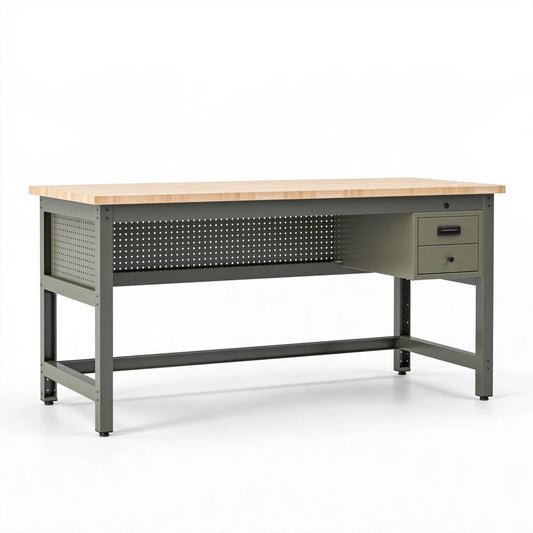 Tavolo da lavoro 120 x 60 x 90 cm in metallo verde con piano in legno e cassetti stile industriale