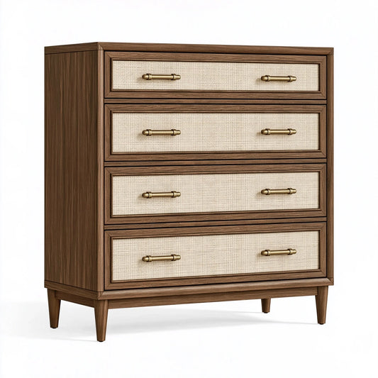 Cassettiera 90 x 45 x 120 cm in legno marrone con frontali intrecciati stile retrò