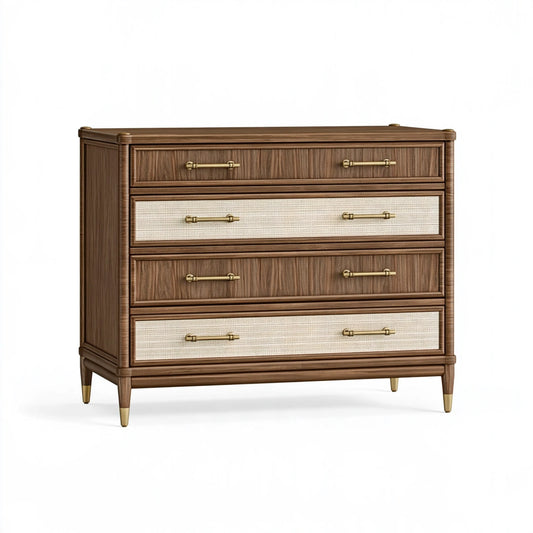 Cassettiera 120 x 45 x 90 cm in legno color noce con quattro cassetti stile classico
