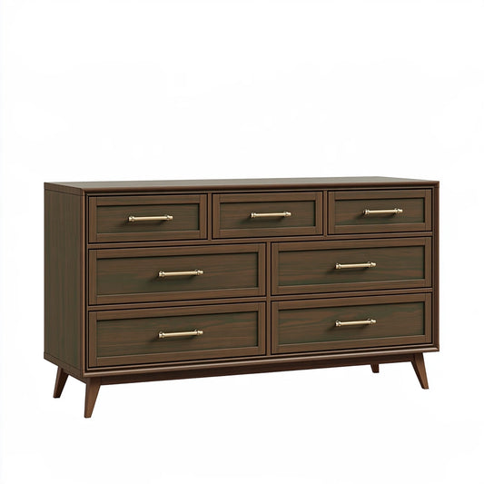 Cassettiera 160 x 45 x 90 cm in legno marrone scuro con 7 cassetti stile moderno