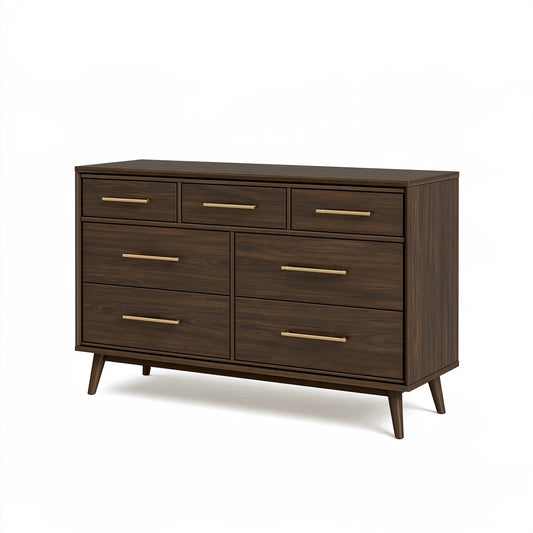 Cassettiera 160 x 45 x 90 cm in legno marrone scuro con 7 cassetti stile moderno