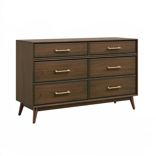 Cassettiera 140 x 45 x 85 cm in legno marrone a 6 cassetti stile moderno