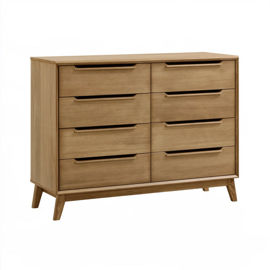 Cassettiera 140 x 45 x 90 cm in legno color rovere con 8 cassetti stile moderno