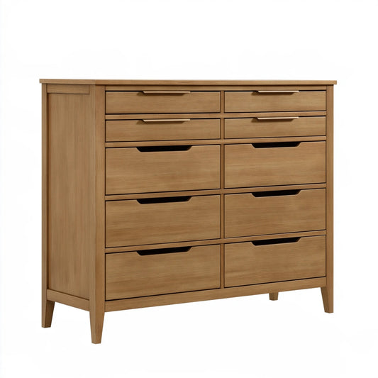 Cassettiera 160x45x100 cm in legno marrone con 10 cassetti stile moderno